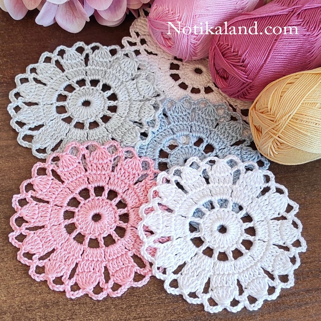 Crochet flower motif. Step by step. Tutorial